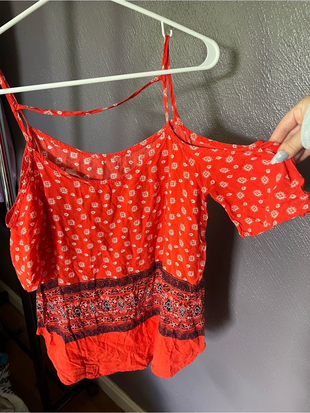 Pixley Red Floral Cold-Shoulder Cami Top